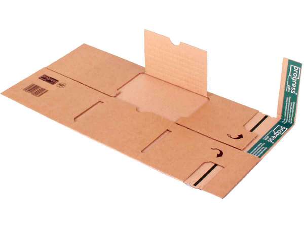 Buchverpackung progress PREMIUM mit zentraler Packgutaufnahme und seitlichen Schutzlaschen 230x162x-80 mm