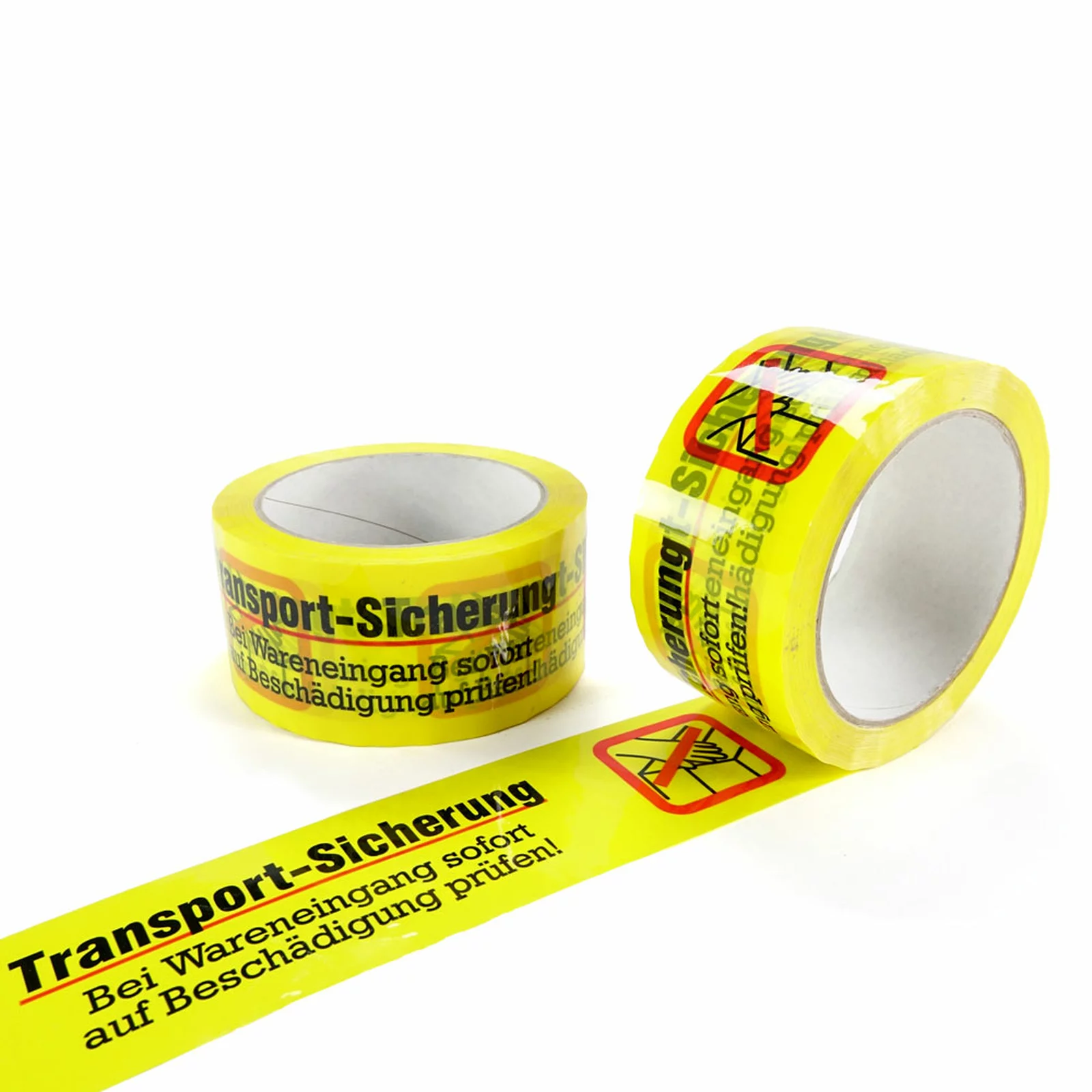 PP-Klebeband ⇒ 50 mm 66 lfm gelb mit Druck Transport-Sicherung
